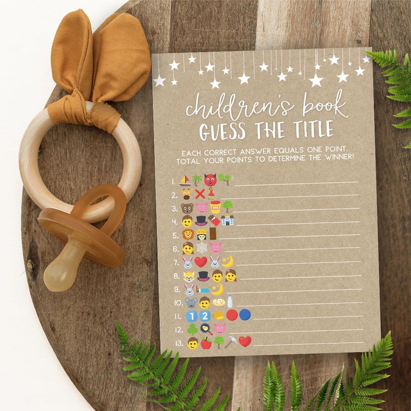 Printed Party Baby Shower Games for Boy or Girl â€“ Guess The Childrenâ€™s Book Title Game, Rustic Kraft Country Barn Design, 50 Cards - Image 2